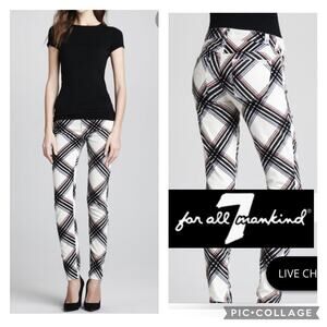 7 for all mankind Skinny Cream Velvet & Black Plaid Hoilday Pants size 27